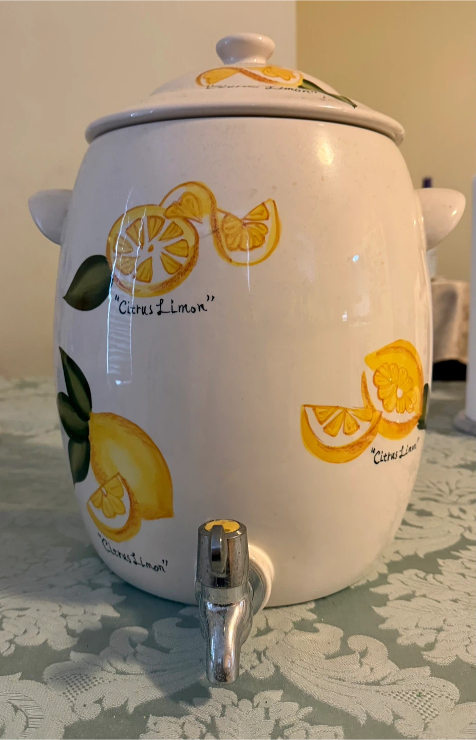 Ceramic Beverage Dispenser with Citrus Lemon Design
