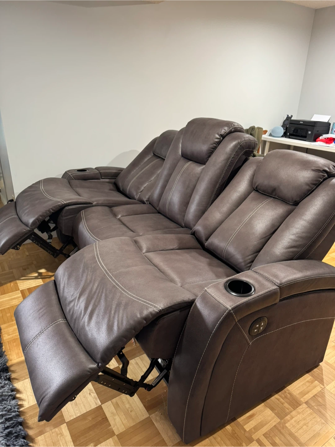 Brown Faux Leather Reclining Loveseat with Power Console - photo 5