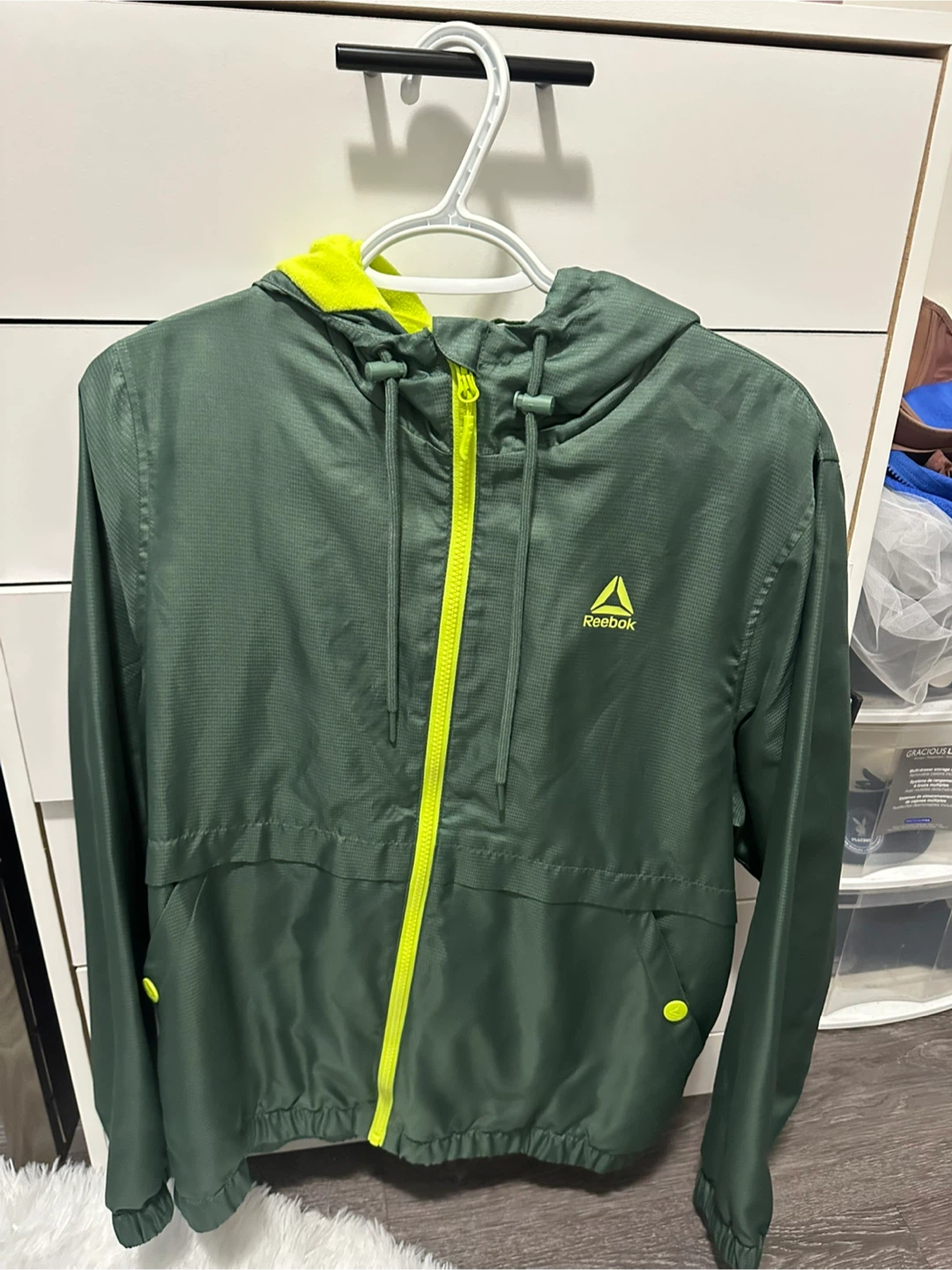 Reebok Green Hooded Windbreaker Jacket
