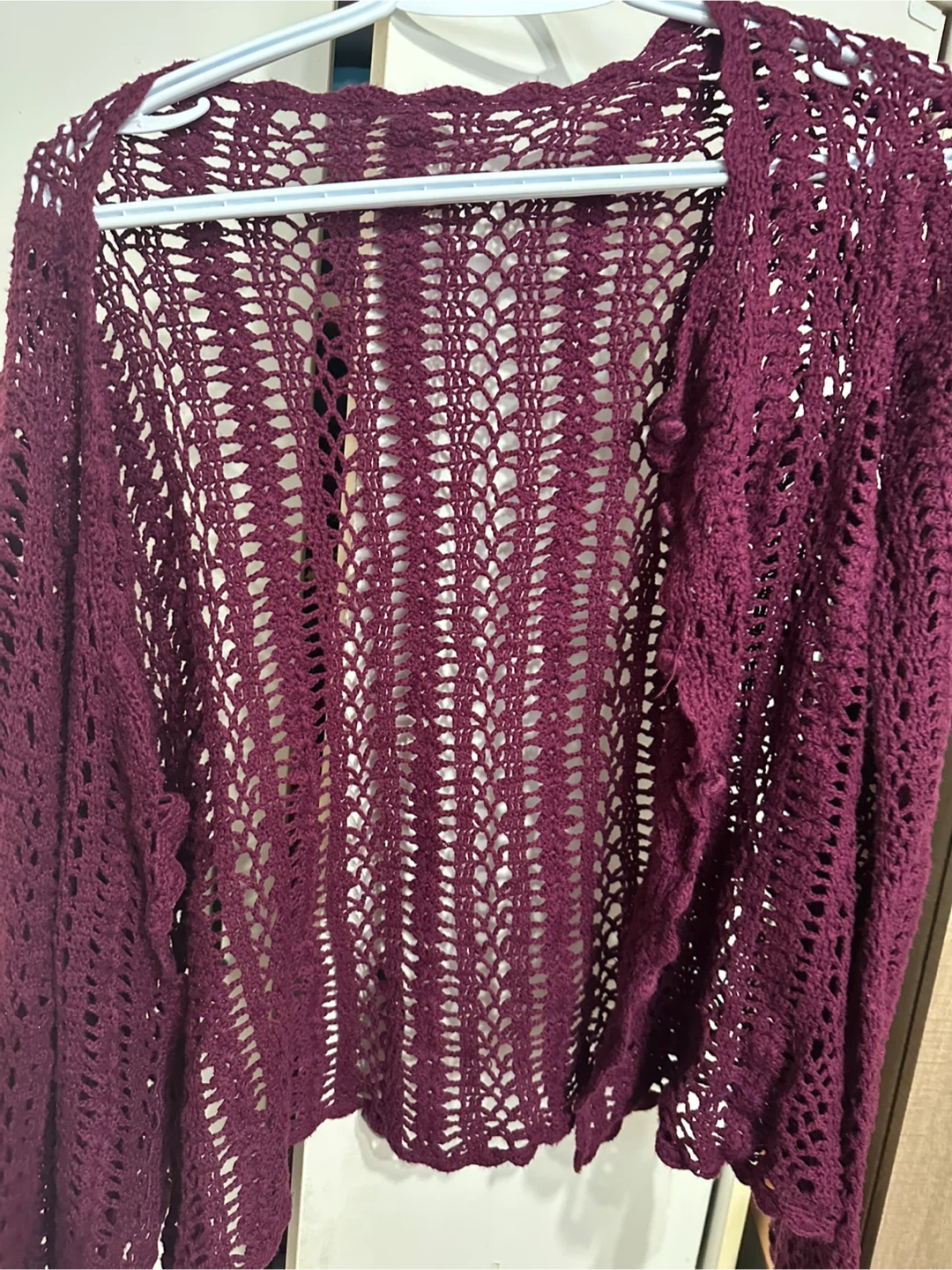 Burgundy Crochet Cardigan
