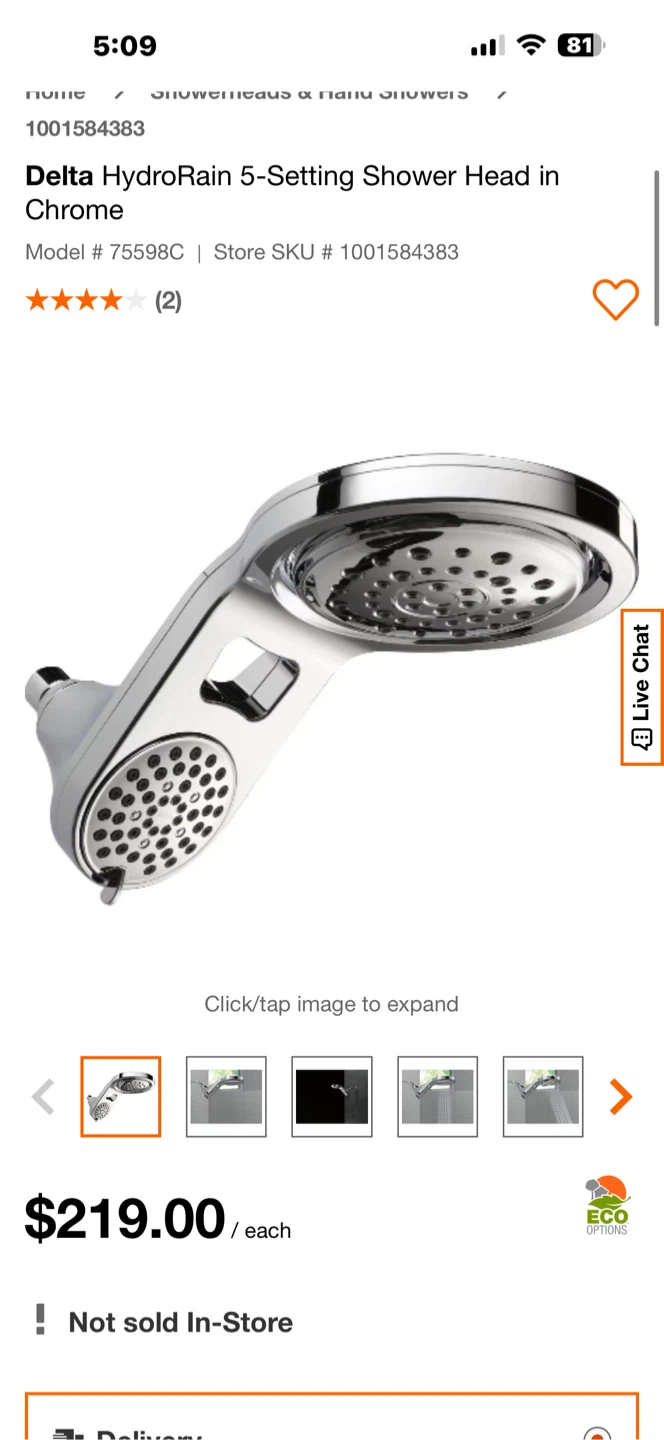 Delta HydroRain 5-Setting Shower Head in Chrome