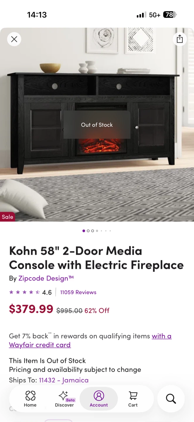 Zipcode Design Kohn 58" Media Console with Electric Fireplace - photo 2