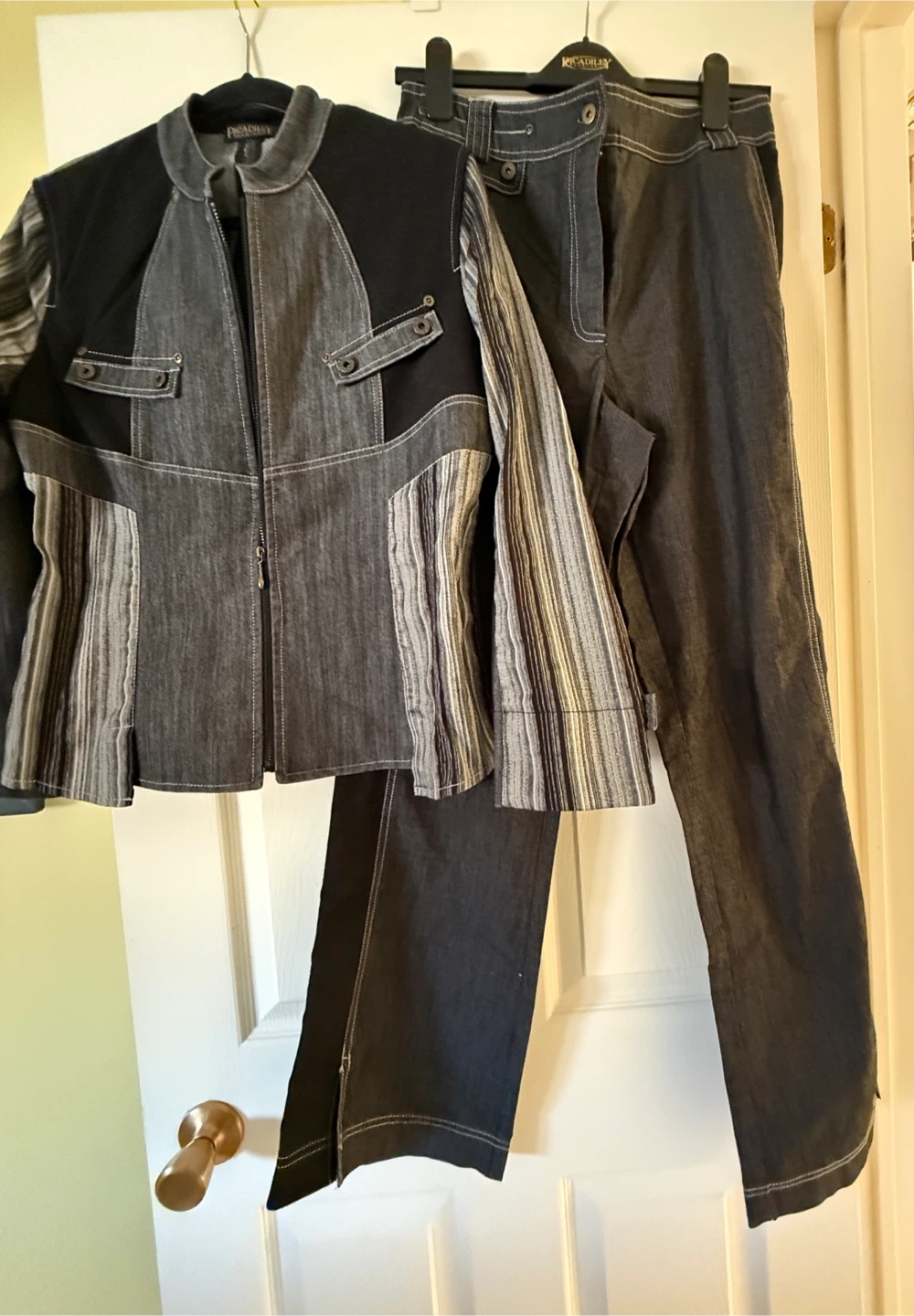 Piccadilly Fashions Black & Grey Denim Style Jacket and Pants