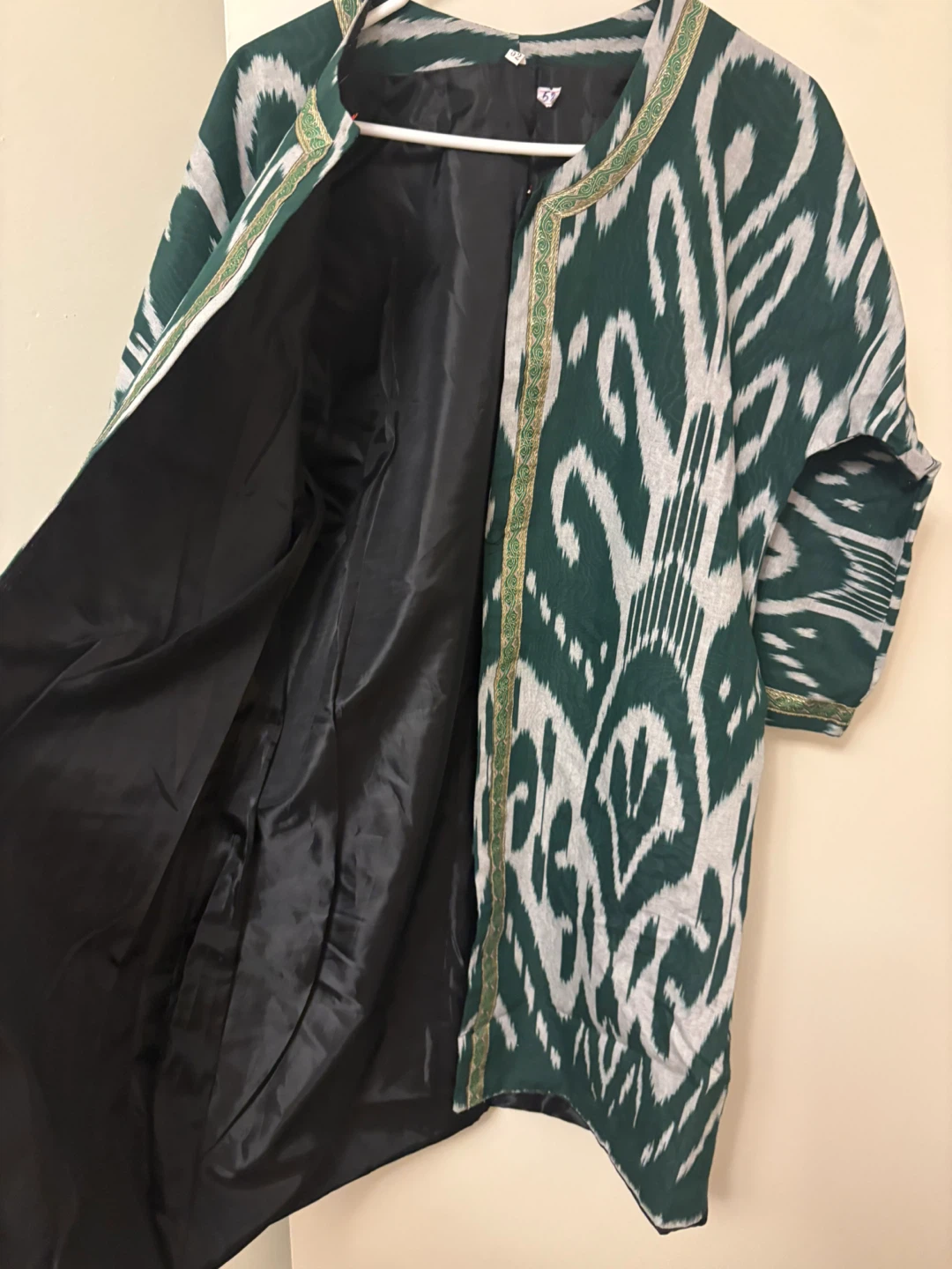 Ikat Print Kimono Jacket - Green & White