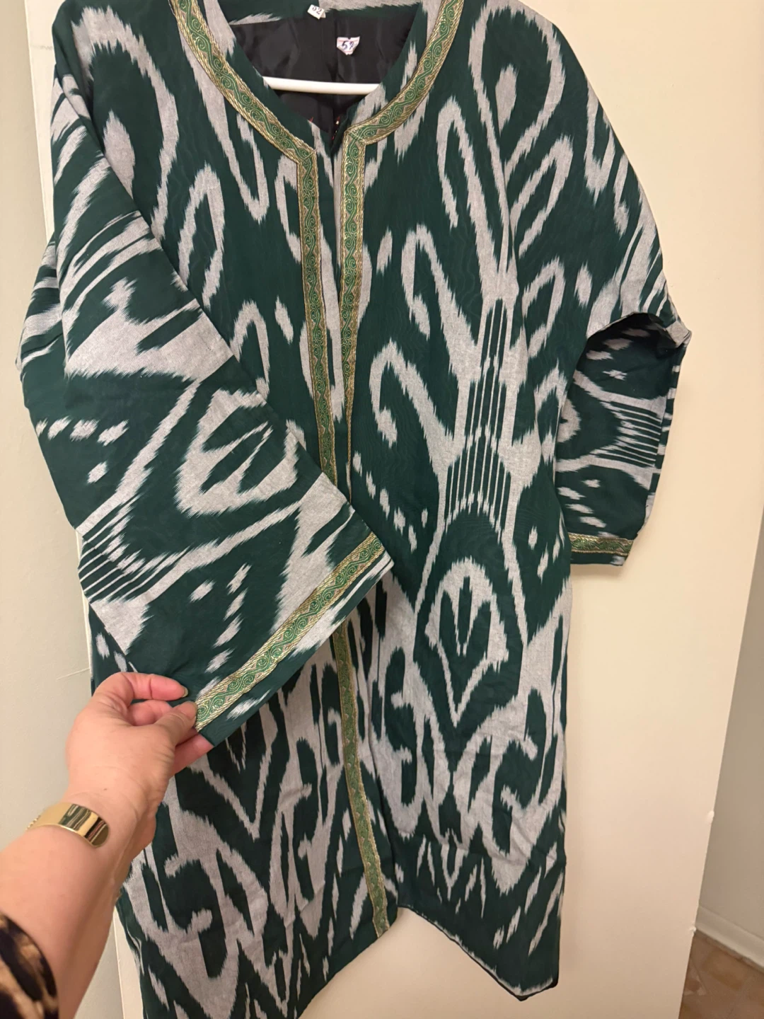Ikat Print Kimono Jacket - Green & White - photo 2