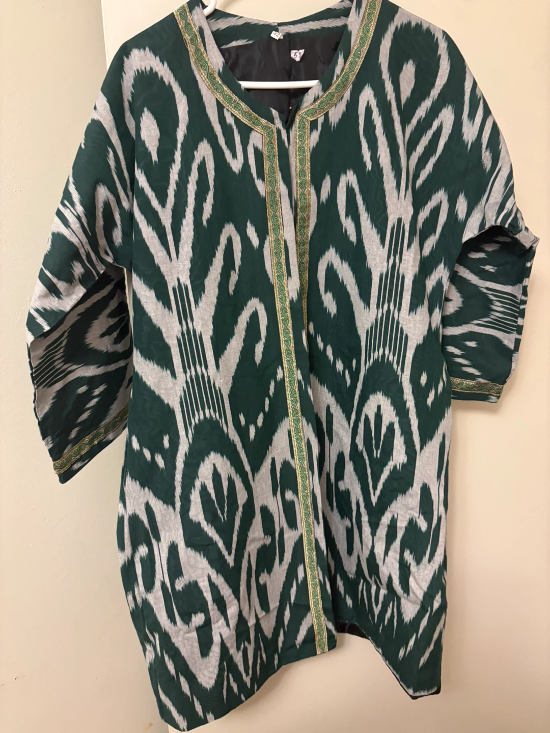 Ikat Print Kimono Jacket - Green & White - photo 3