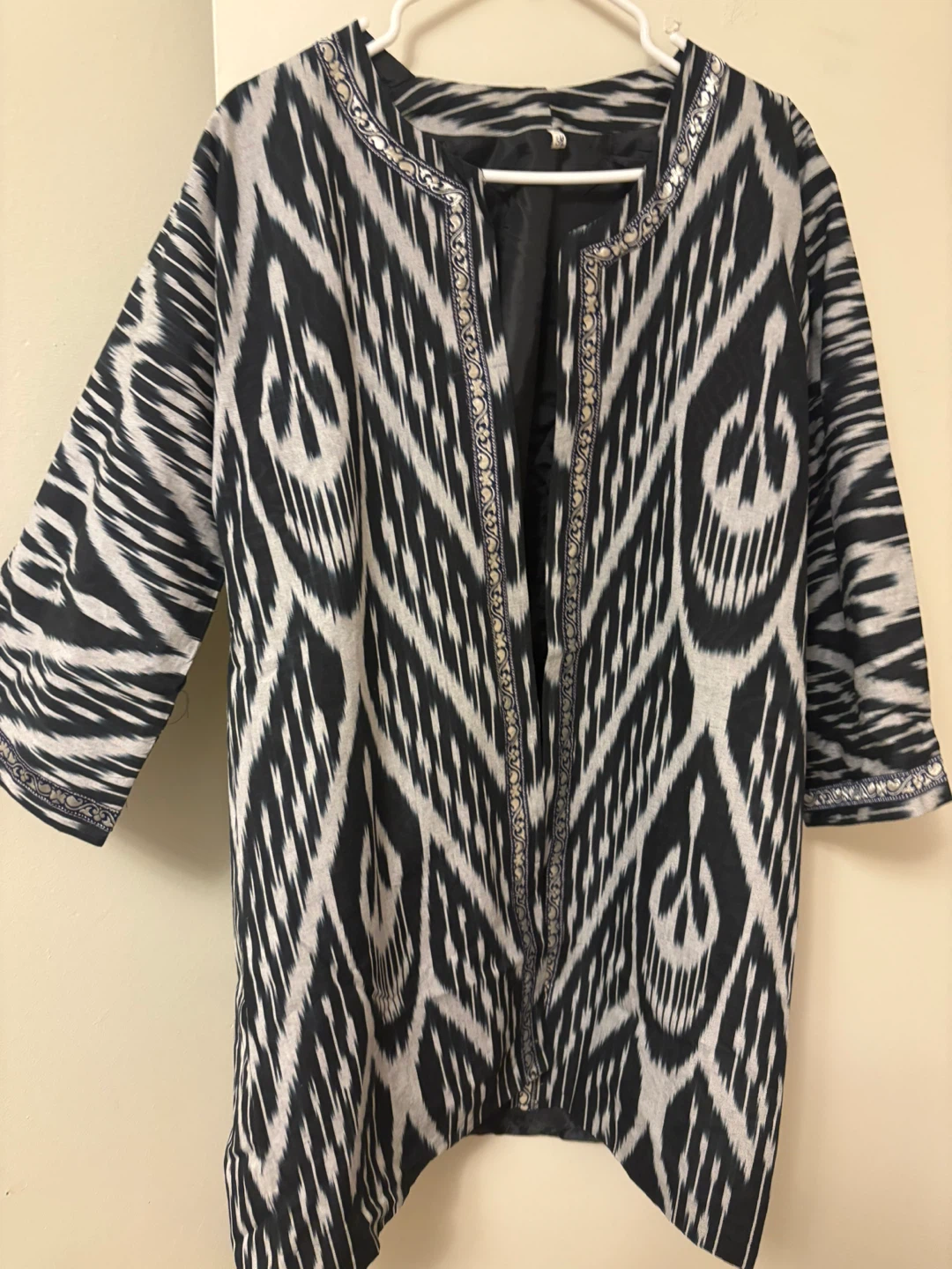 Ikat Print Kimono Jacket - Green & White - photo 4