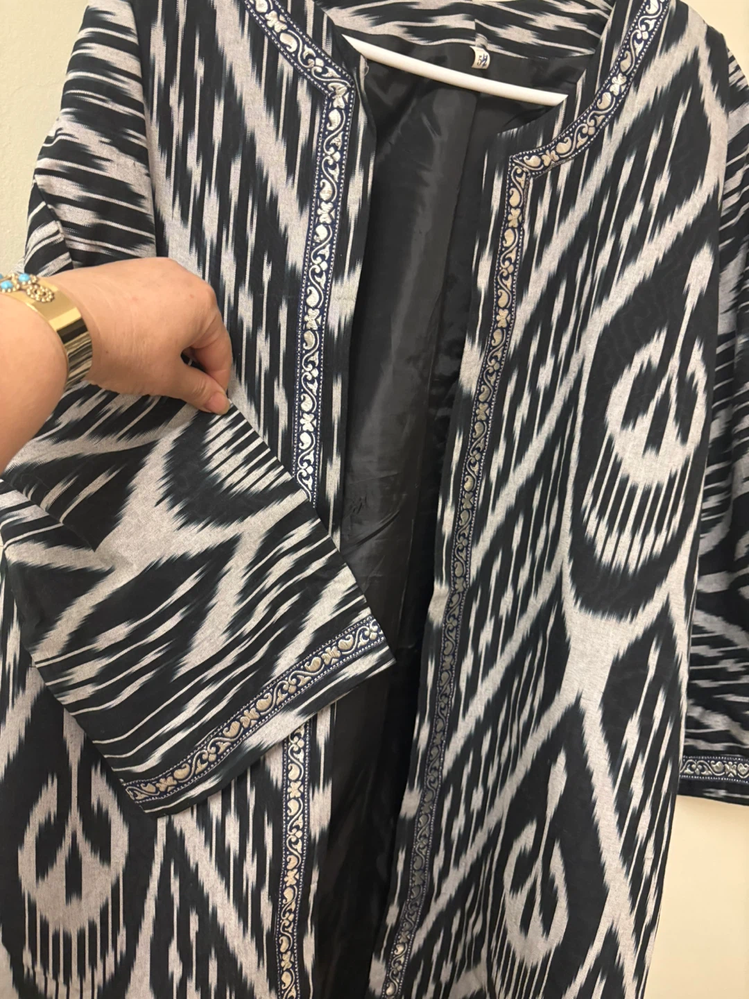 Ikat Print Kimono Jacket - Green & White - photo 5