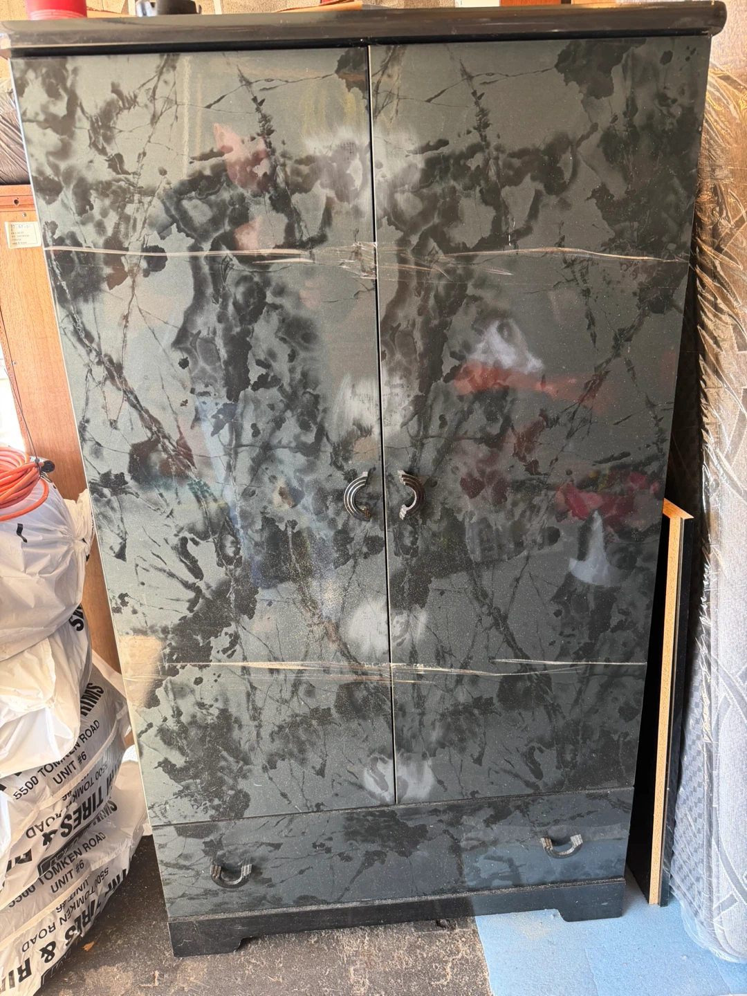 Black Marbled Dresser with Double Doors