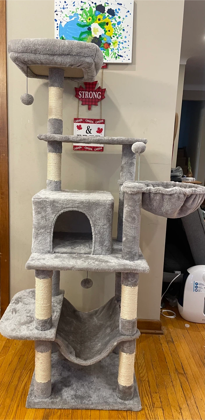 Gray Multi-Level Cat Tree with Hammock and Condo