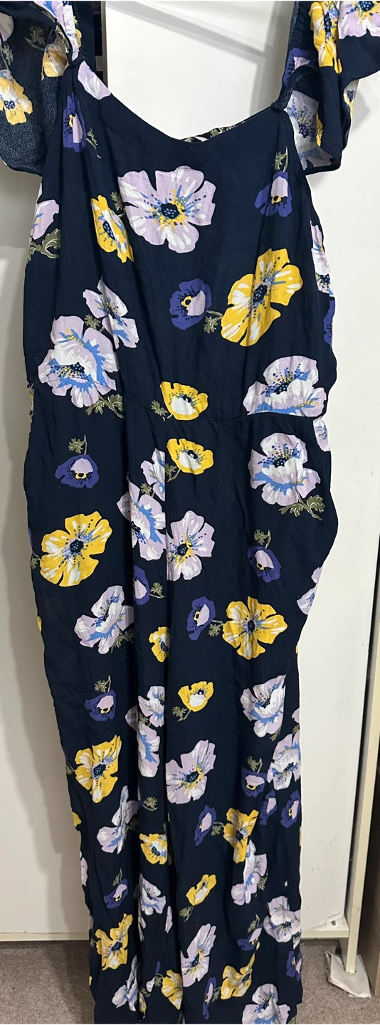 LOFT Outlet Navy Floral Print Jumpsuit Size L