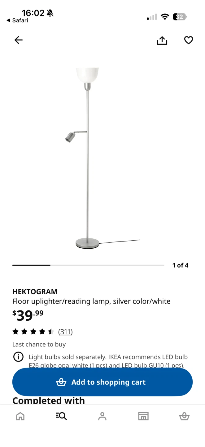 IKEA Hektogram Floor Uplighter/Reading Lamp