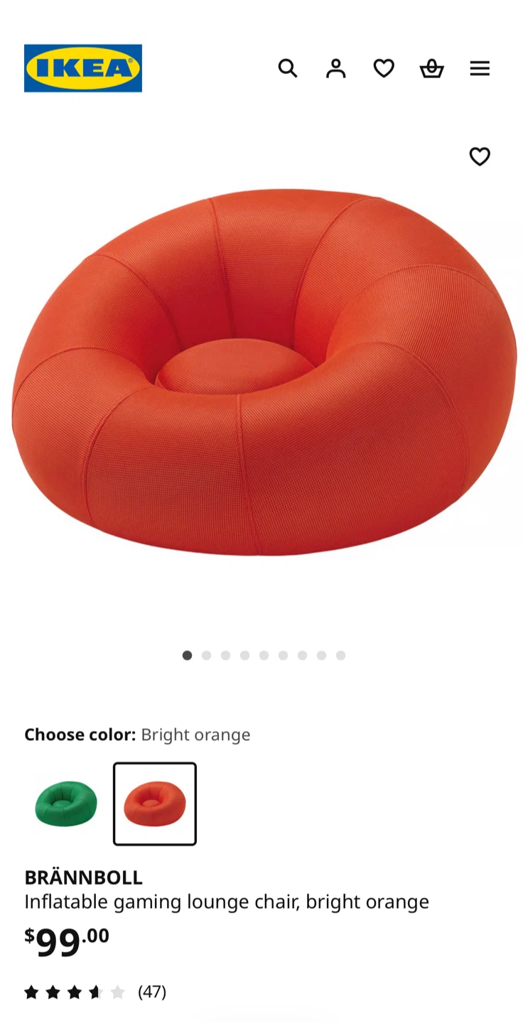 IKEA BRÄNNBOLL Inflatable Gaming Lounge Chair - Bright Orange