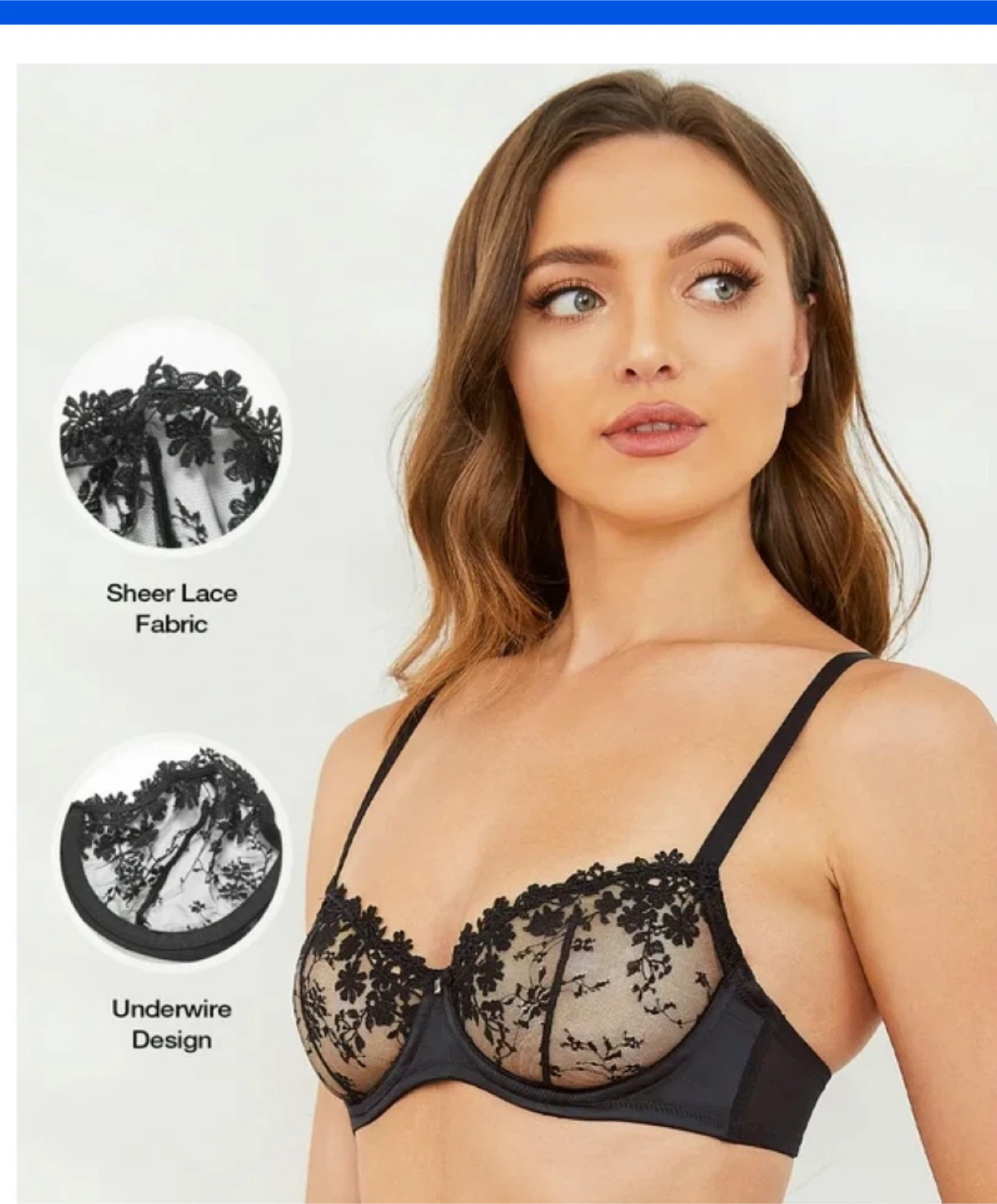 Black Sheer Lace Underwire Bra