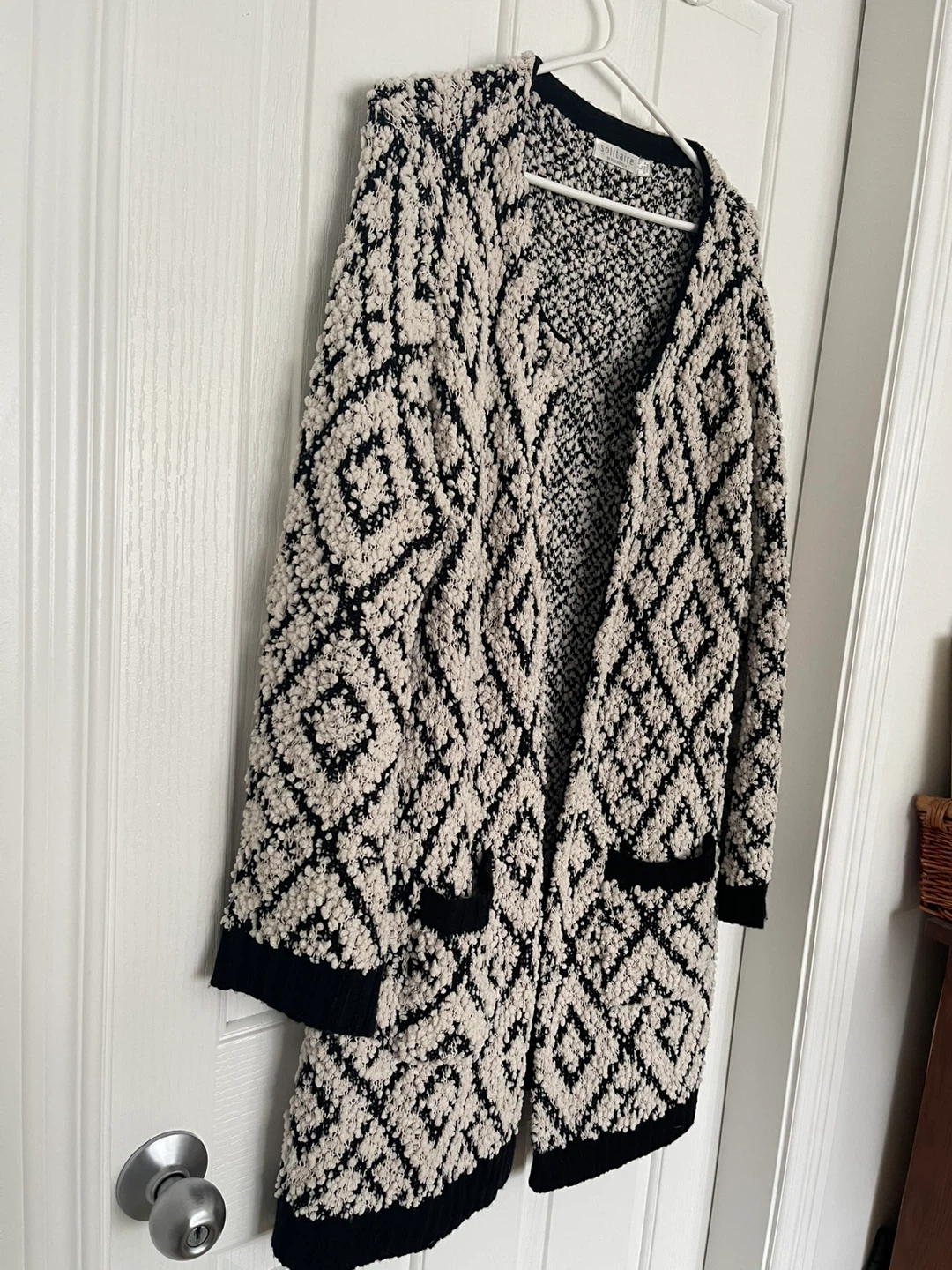 Black and Cream Diamond Pattern Cardigan - photo 3