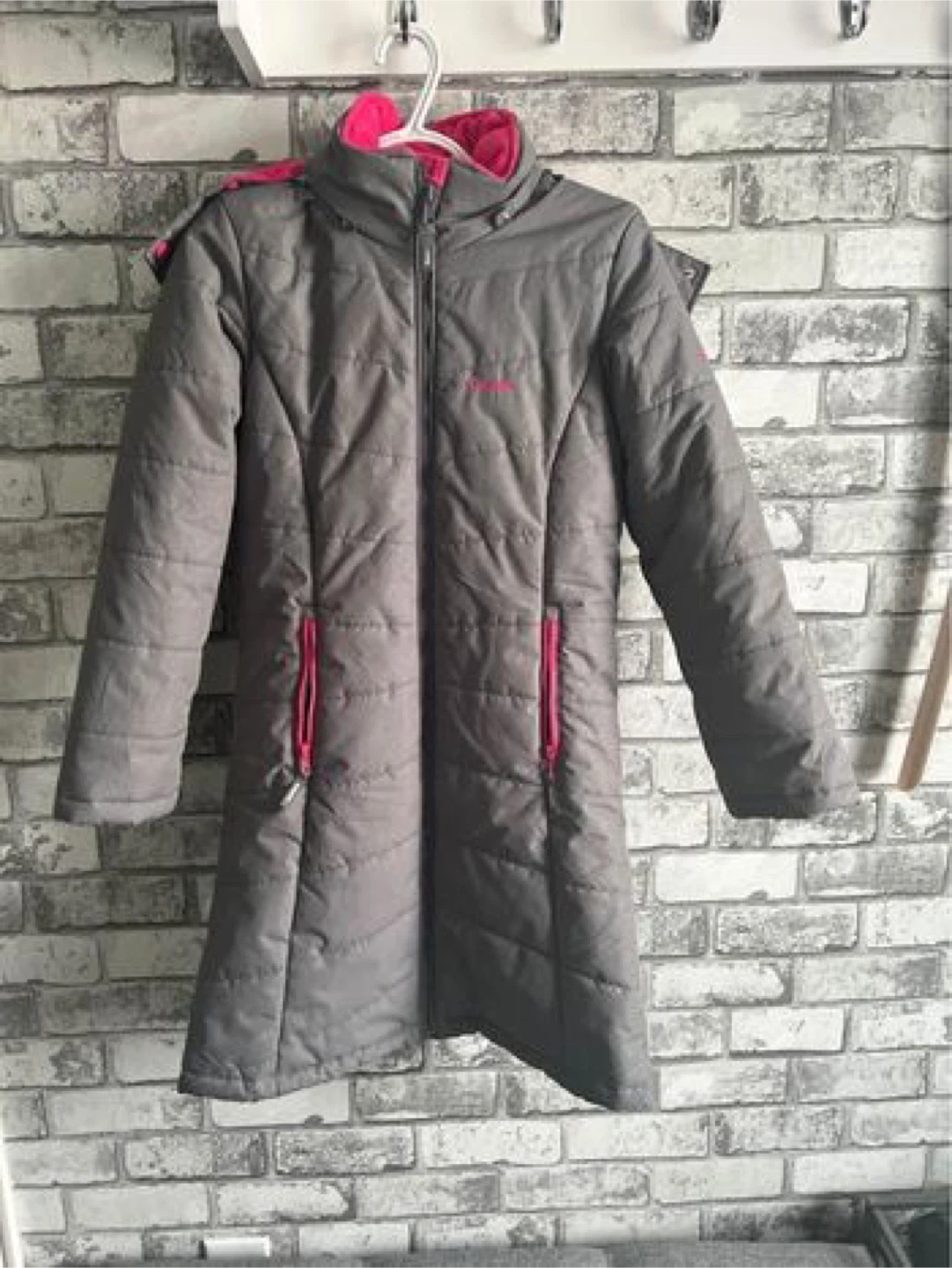 Girls Grey and Pink Puffer Coat