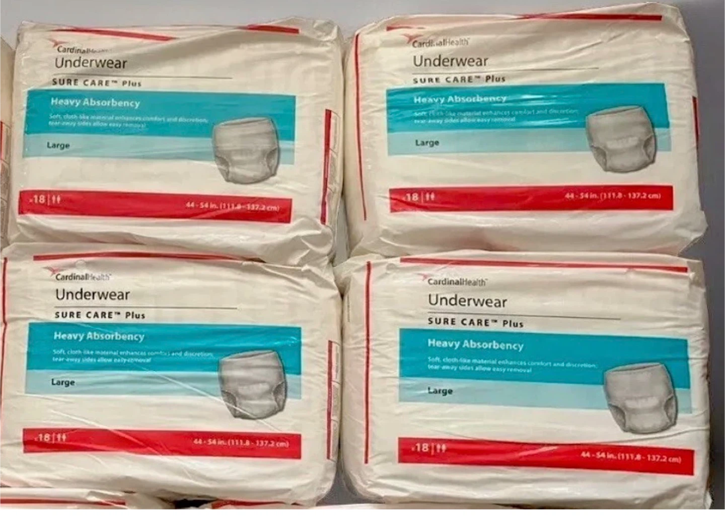 4 packs Cardinal Health Sure Care Plus large underwear