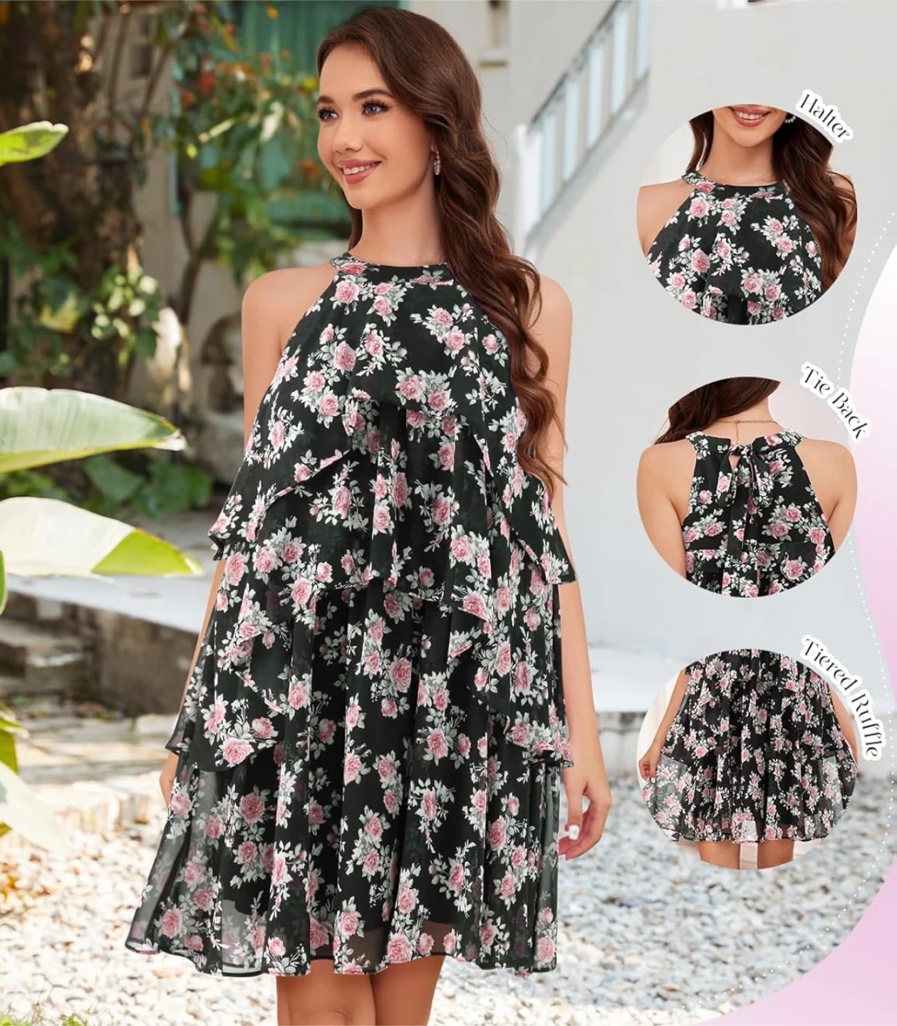 DRESSTELLS Floral Halter Tiered Ruffle Dress - photo 4