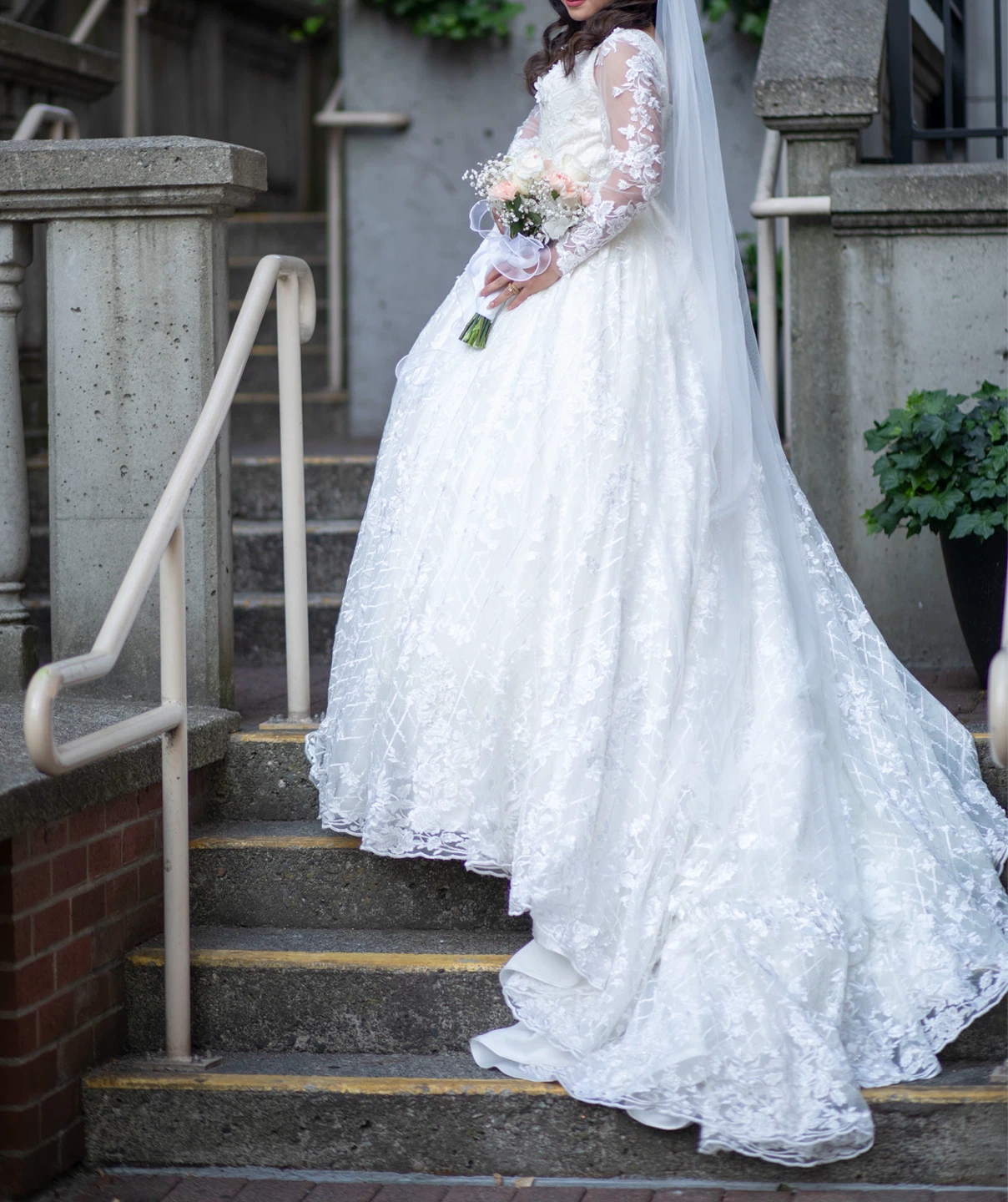White Lace Wedding Dress with Long Sleeves