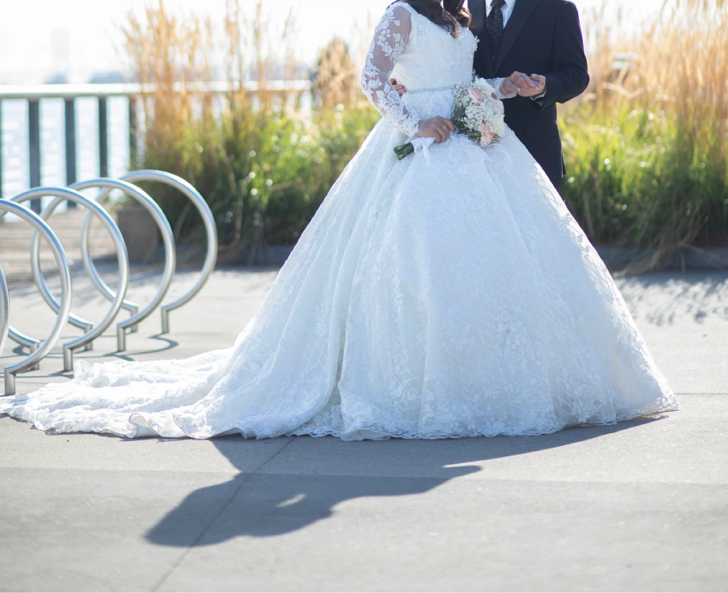 White Lace Wedding Dress with Long Sleeves - photo 2