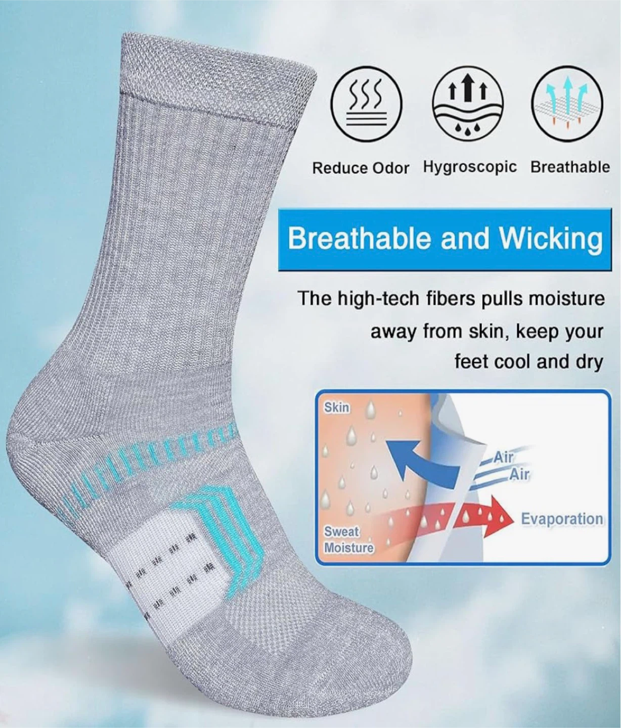 Suaskk Women's Crew Socks - Large, Grey (5 Pairs) - photo 2
