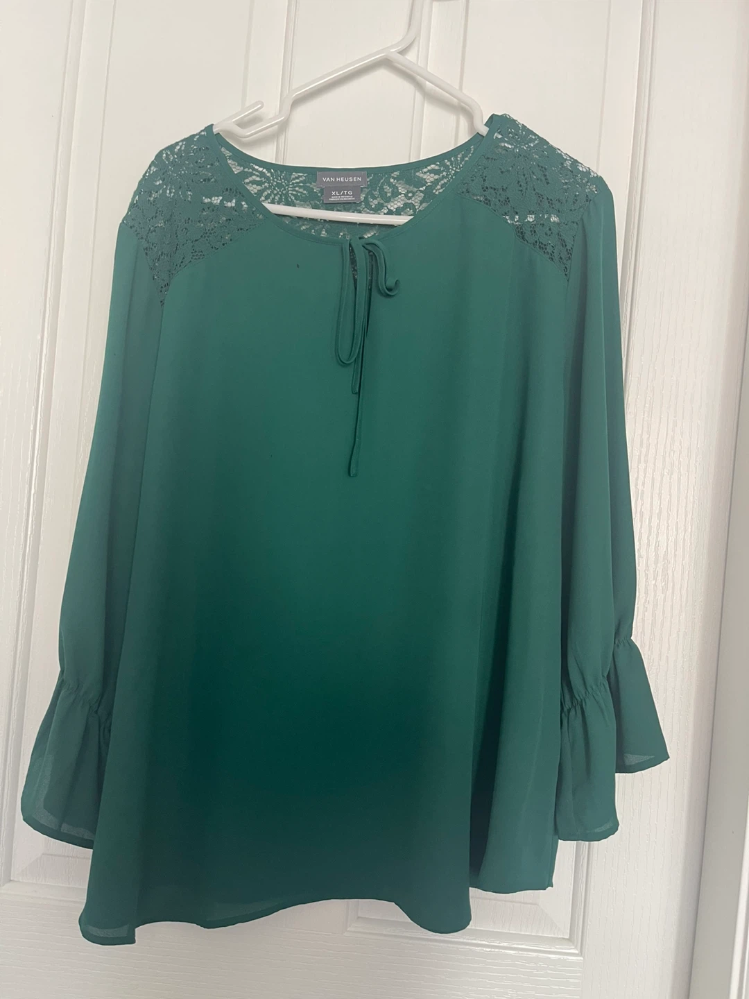 Van Heusen Women's Green Lace Inset Blouse XL/TG