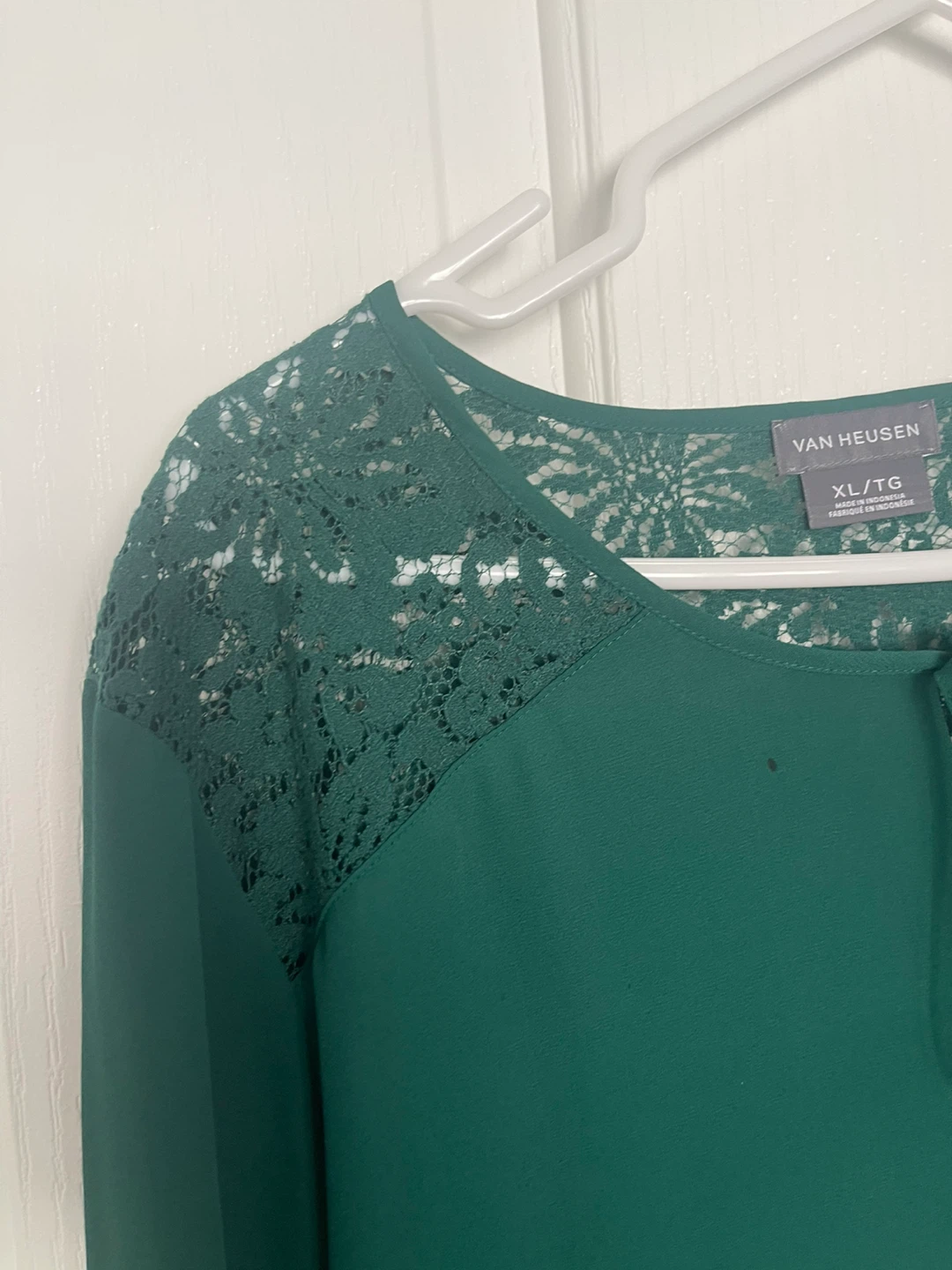 Van Heusen Women's Green Lace Inset Blouse XL/TG - photo 3