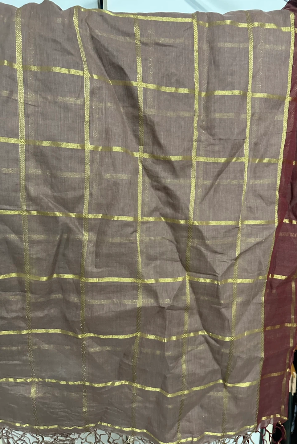 Brown and Gold Plaid Sari
