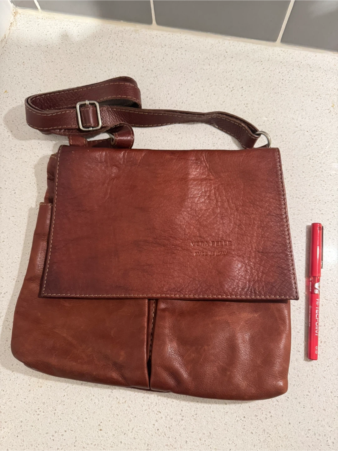 Italian Leather Crossbody Bag - Brown