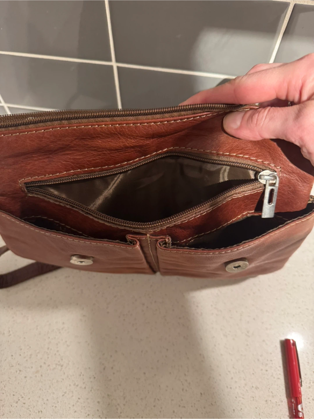 Italian Leather Crossbody Bag - Brown - photo 5