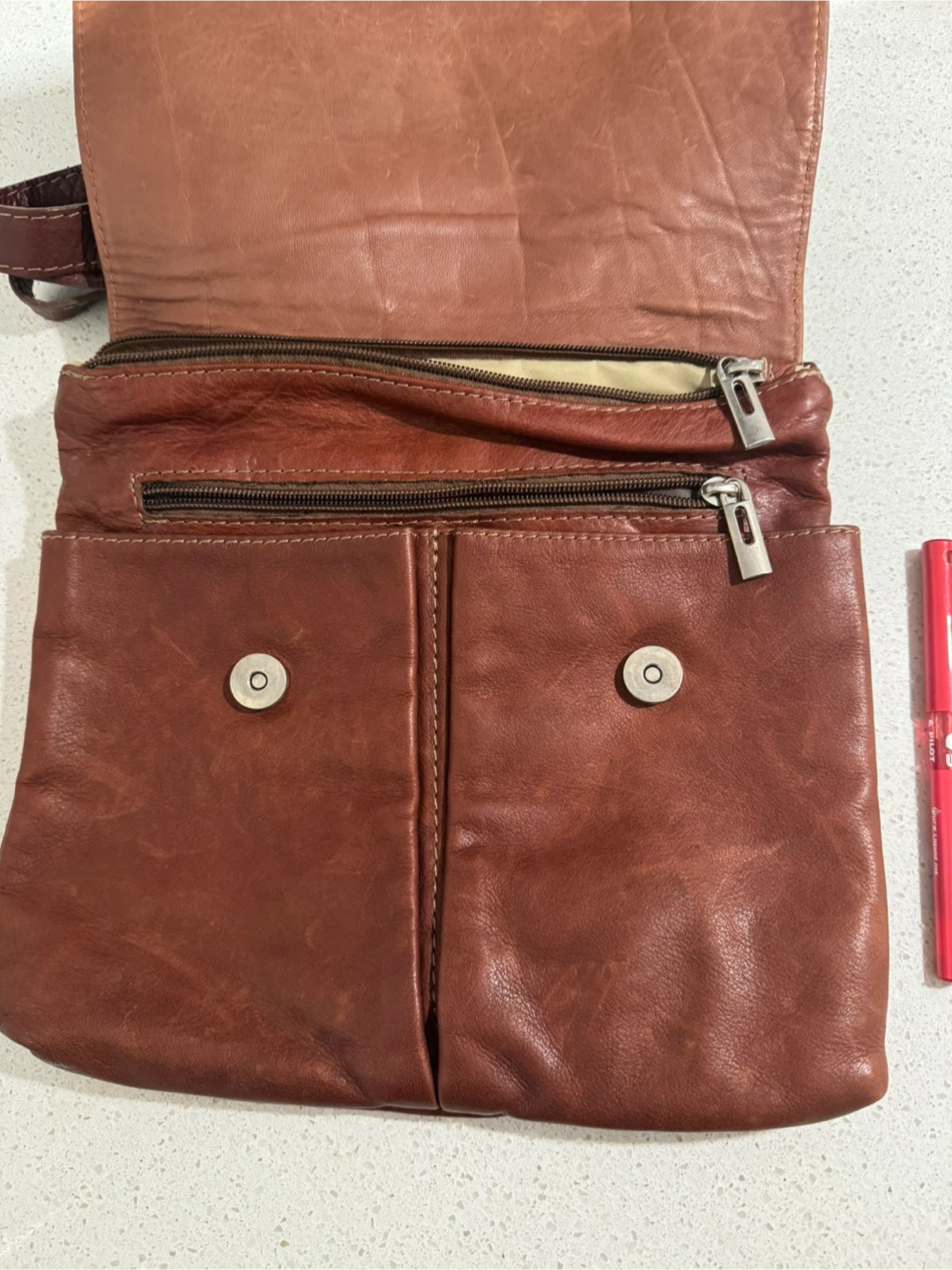 Italian Leather Crossbody Bag - Brown - photo 3