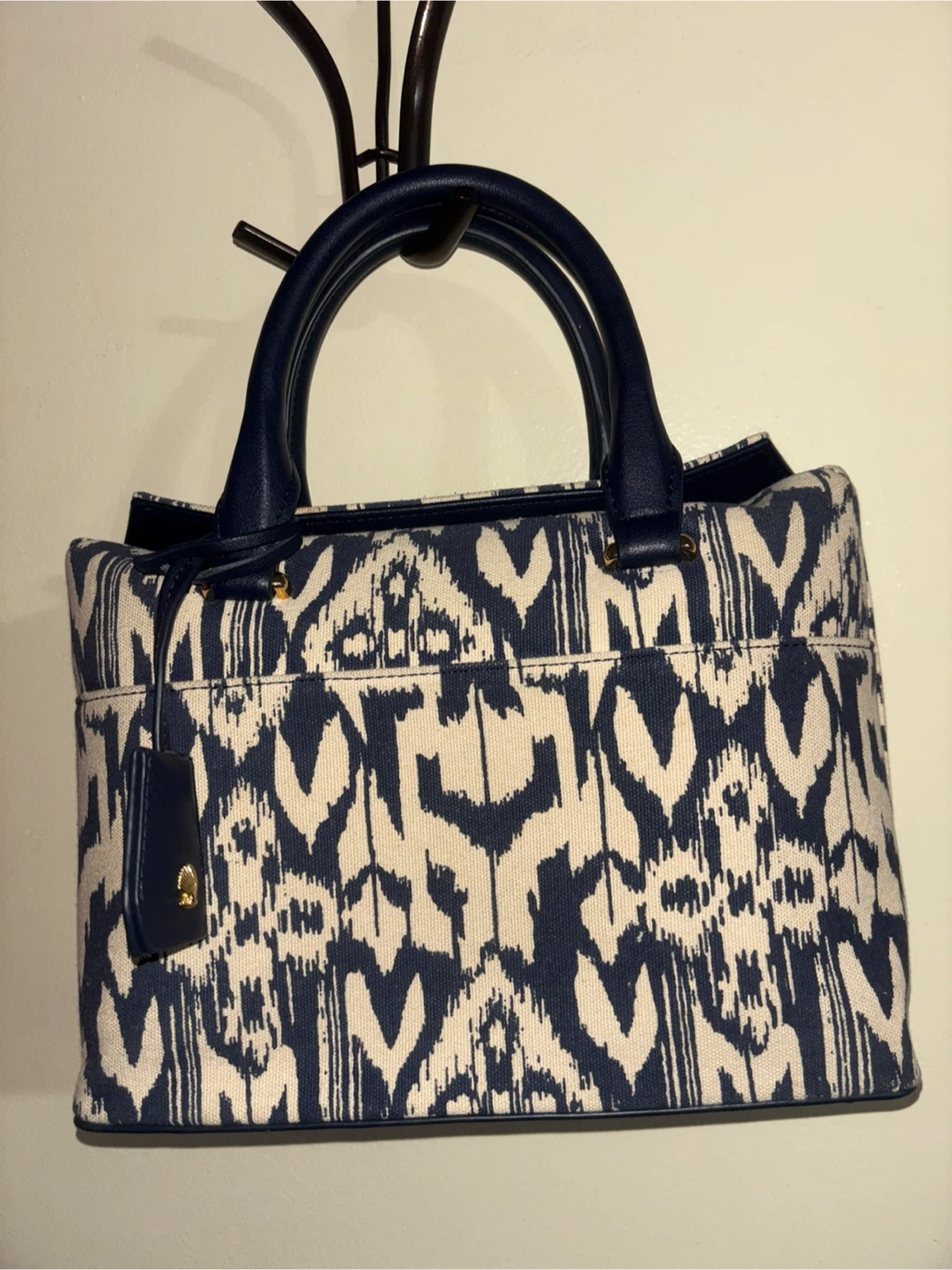 Modalu Navy and Cream Ikat Print Tote Bag