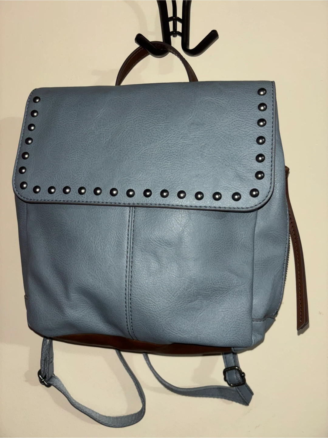 Fossil Blue Grey Leather Studded Backpack