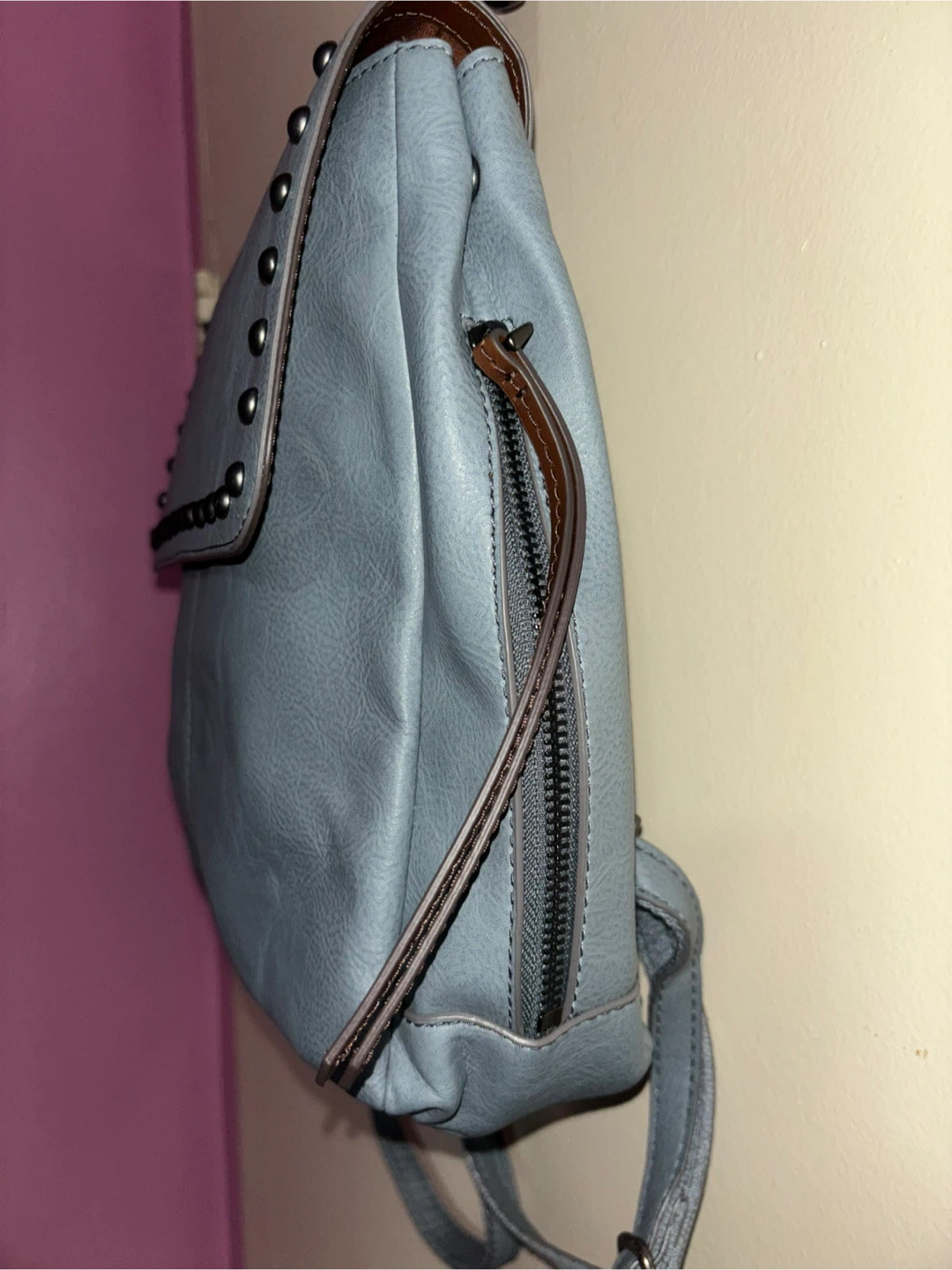 Fossil Blue Grey Leather Studded Backpack - photo 3
