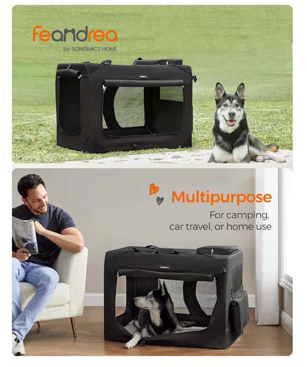 Feandrea Foldable Pet Carrier - XXL, Black - photo 3