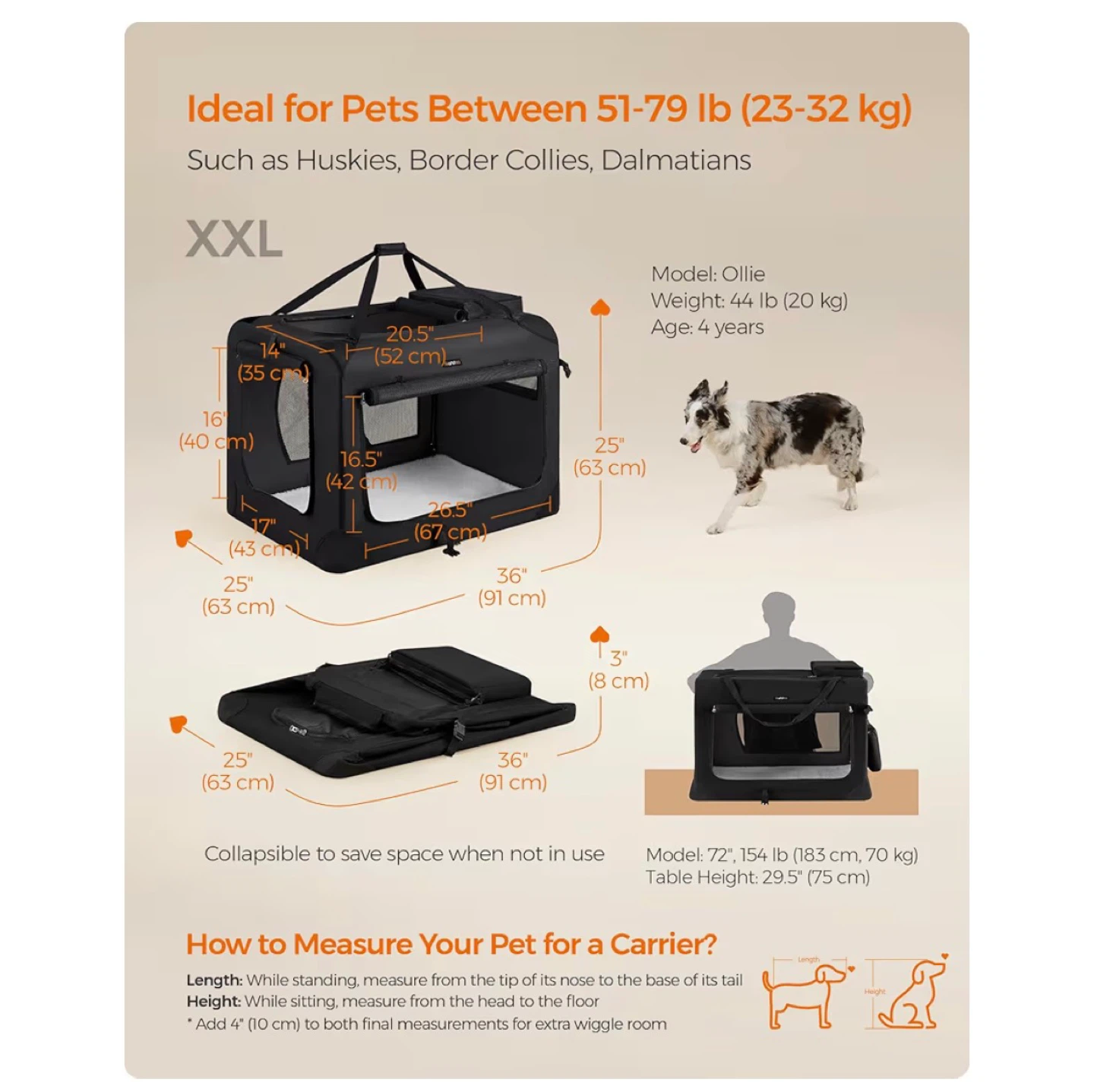 Feandrea Foldable Pet Carrier - XXL, Black - photo 4