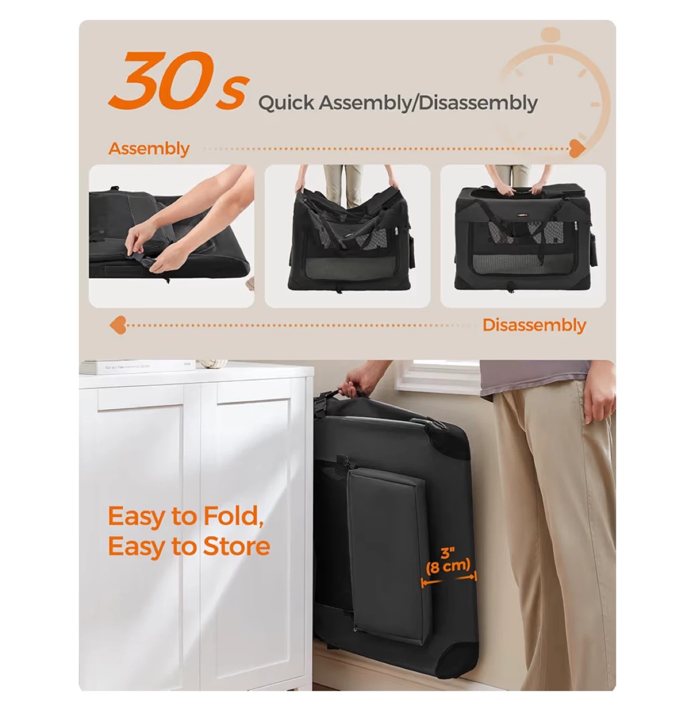Feandrea Foldable Pet Carrier - XXL, Black - photo 5