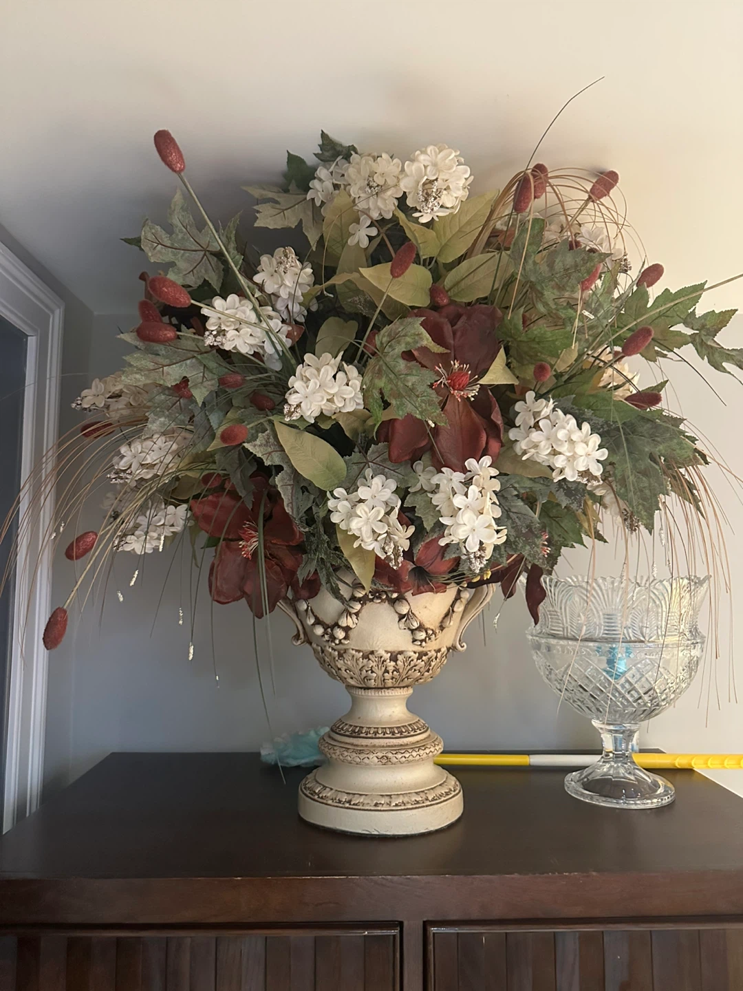 Large Faux Floral Arrangement in Decorative Urn