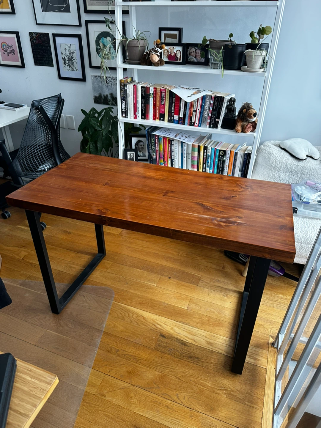 Real Wood Top Desk with Black Metal Legs