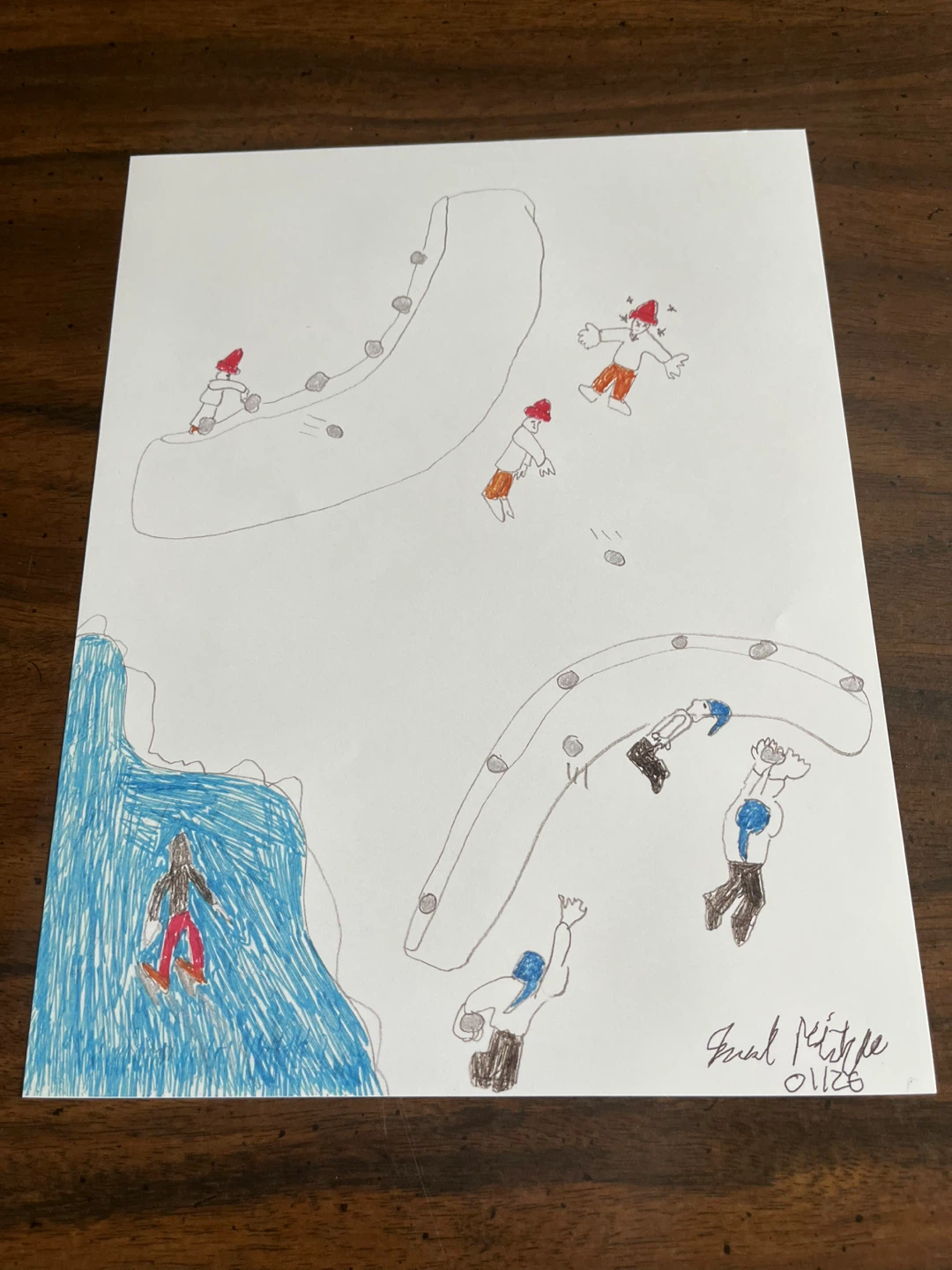 Hand-Drawn Picture with Snowball Fight Scene