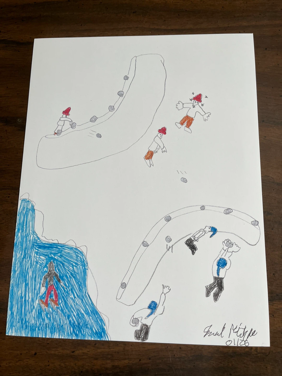 Hand-Drawn Picture with Snowball Fight Scene - photo 2