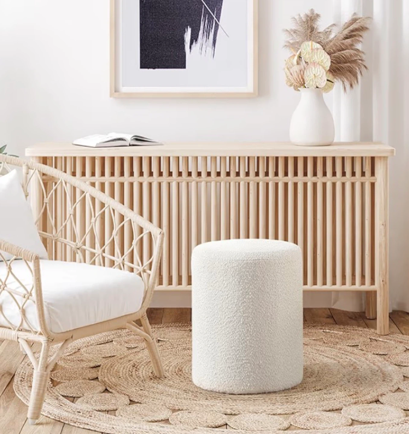 White Boucle Ottoman Footstools - photo 2