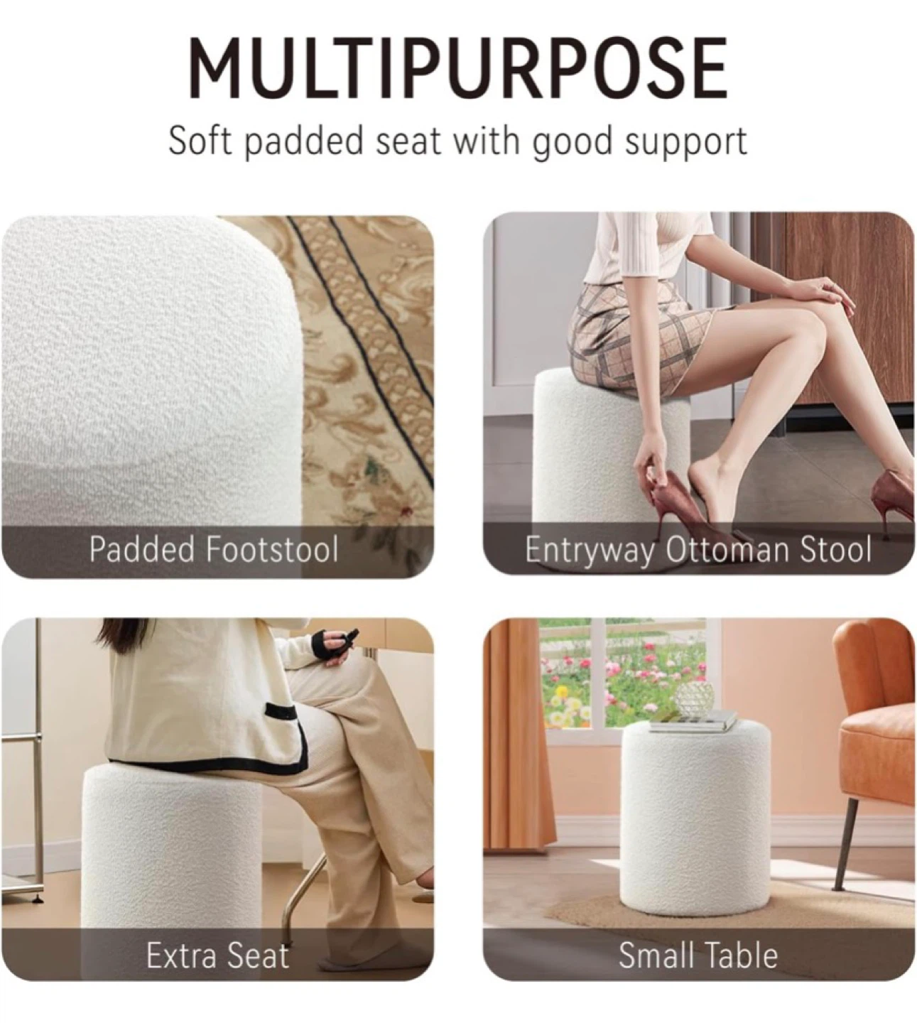White Boucle Ottoman Footstools - photo 5