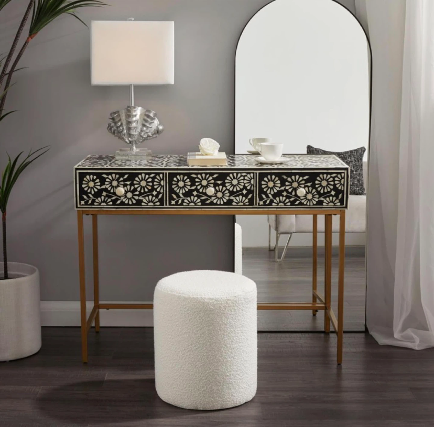 White Boucle Ottoman Footstools - photo 4