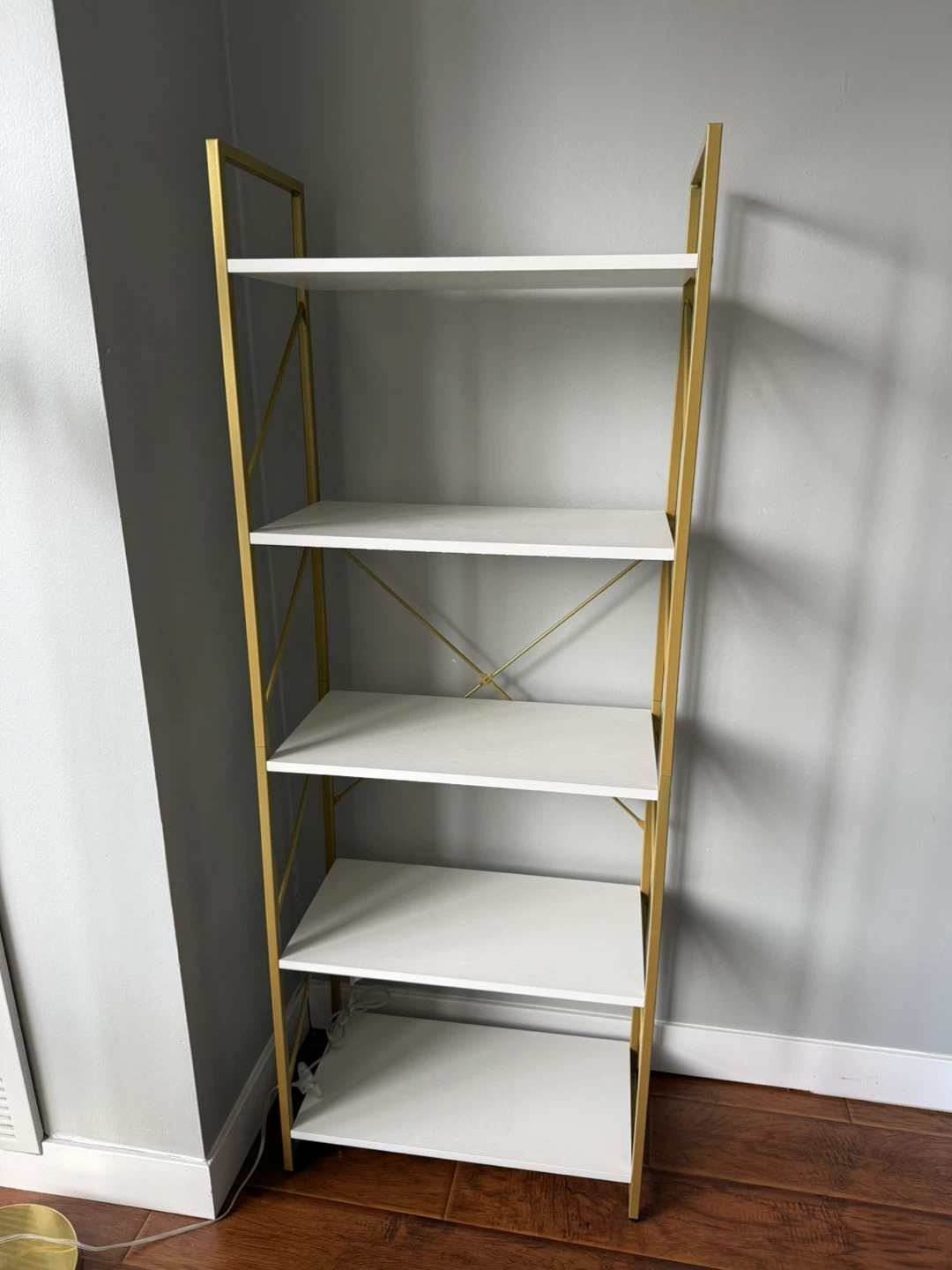 White and Gold 5 Tier Bookshelf