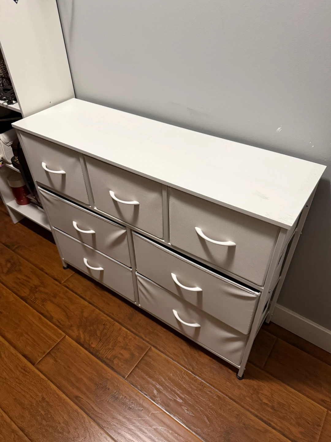 White Dresser with 7 Fabric Drawers