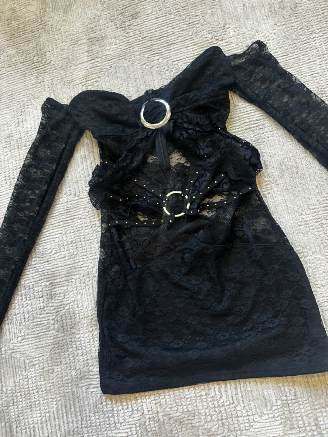 New Fashion Nova Black Lace Mini Dress with O-Ring Detail - photo 2