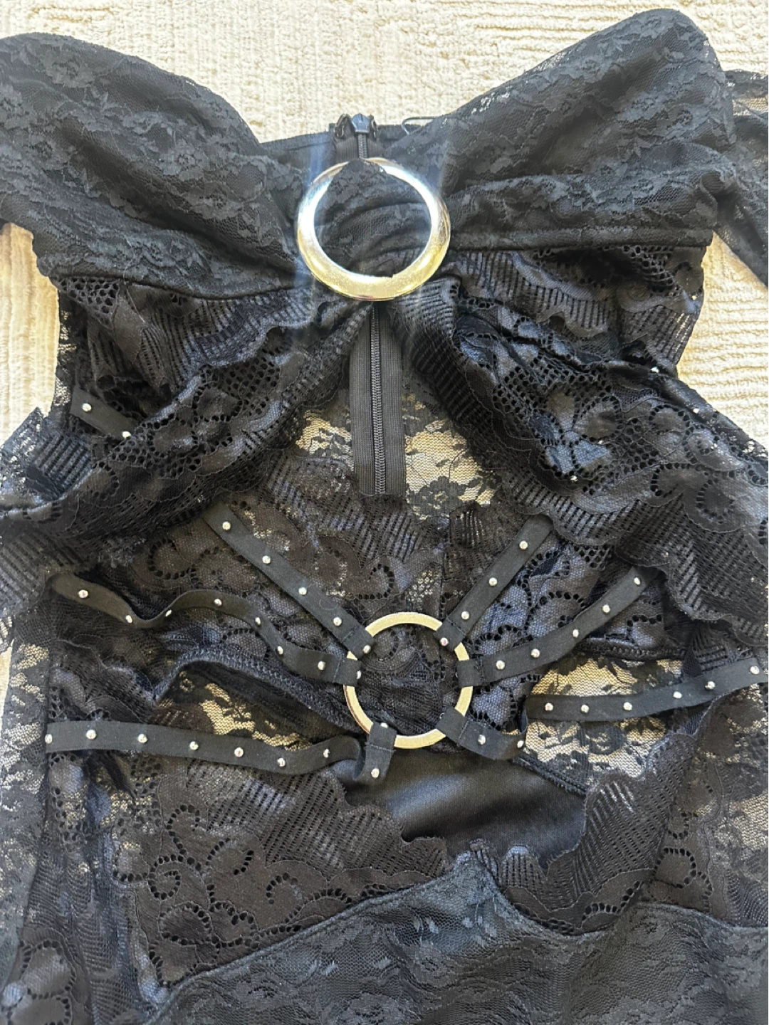 New Fashion Nova Black Lace Mini Dress with O-Ring Detail - photo 3
