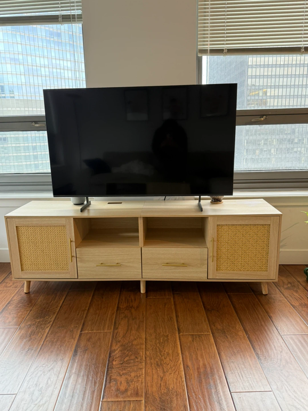 Wood Rattan TV Stand