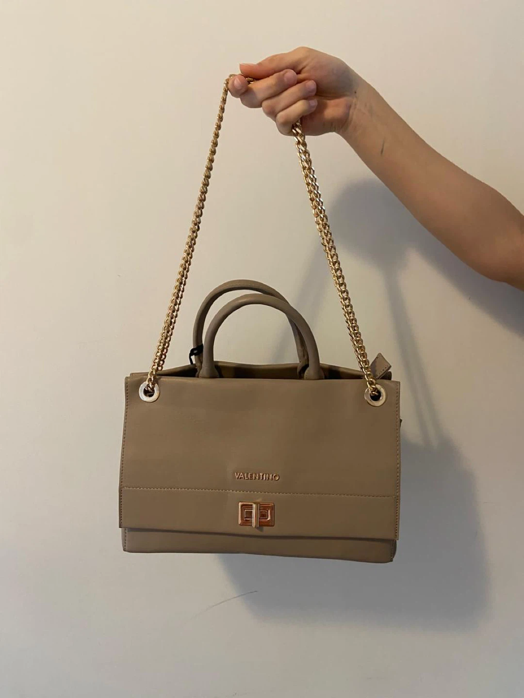 Mario Valentino Tan Leather Chain Shoulder Bag